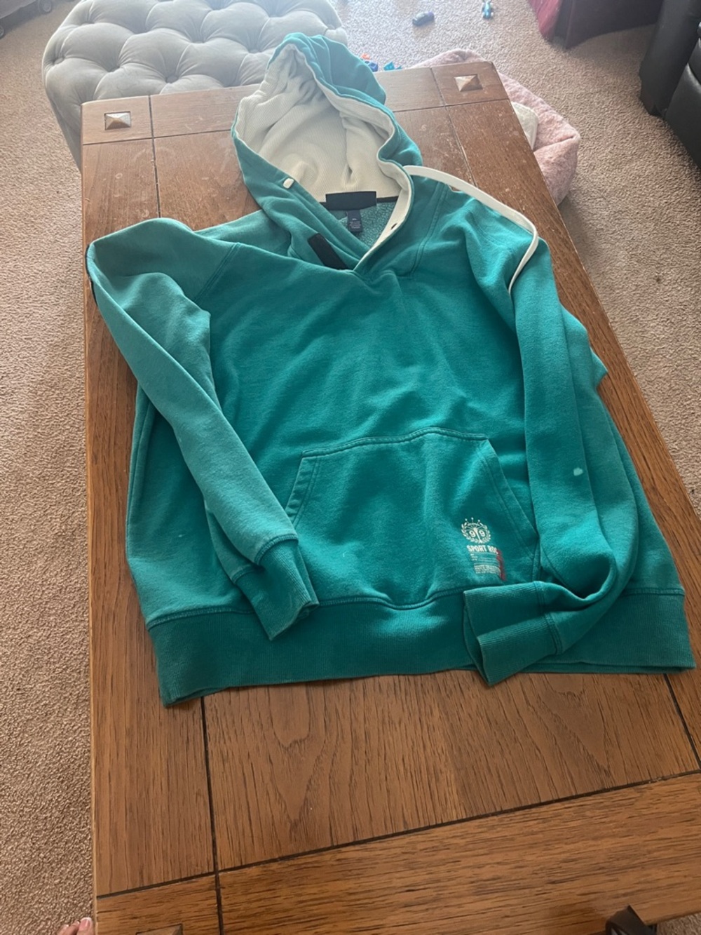 Rocawear Men's Teal V-Neck Hoodie Sweater with Contrast Lining